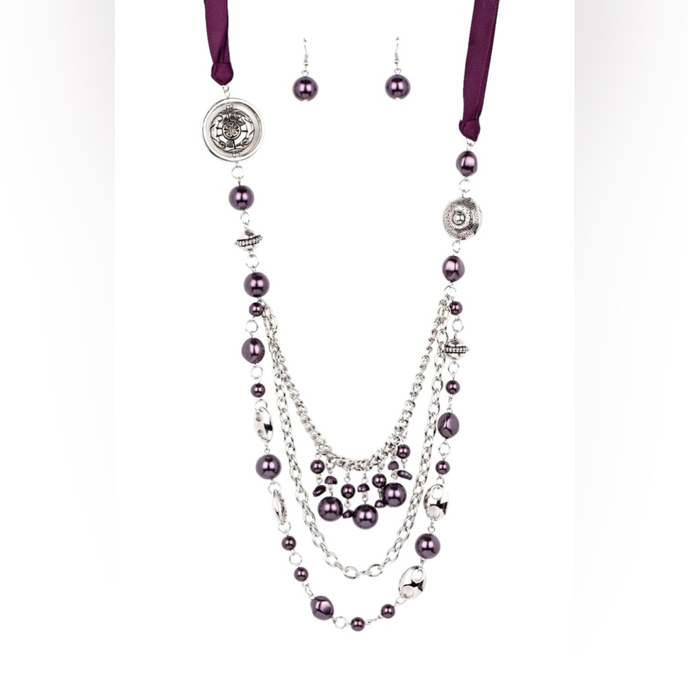 Paparazzi All The Trimmings Purple Necklace and Earrings Set - Picture 2 of 5